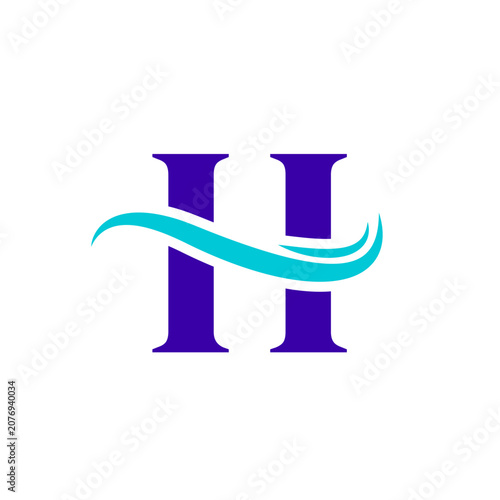 H Alphabet Sea Wave Logo Design