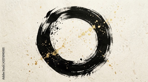 Traditional japanese enso circle painted with ink on textured paper japanese painting meditation