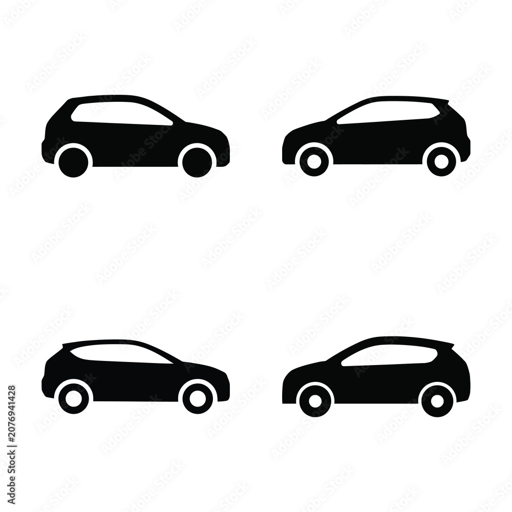Fototapeta premium Hatchback car silhouettes showing compact vehicle designs for city transportation and use.