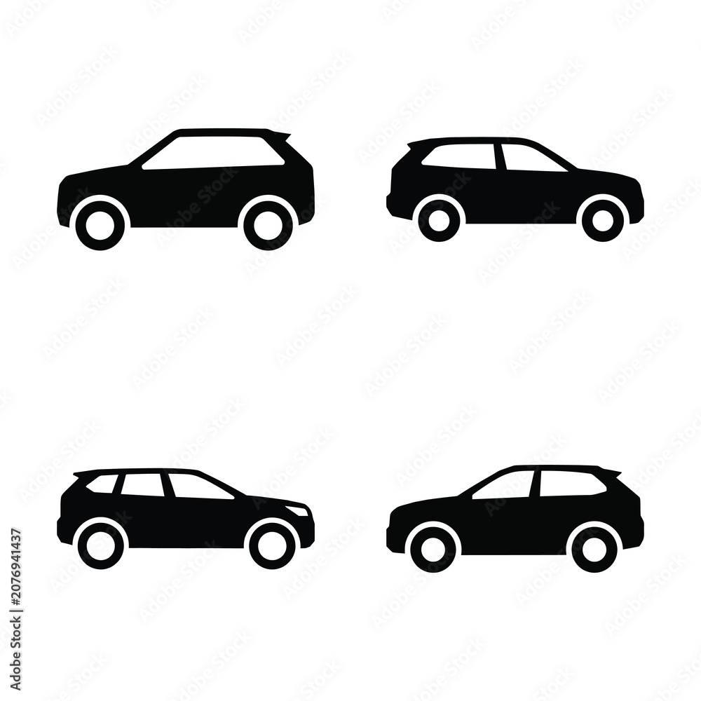 Fototapeta premium Suv and crossover vehicle icons showing different body styles for urban driving and travel.