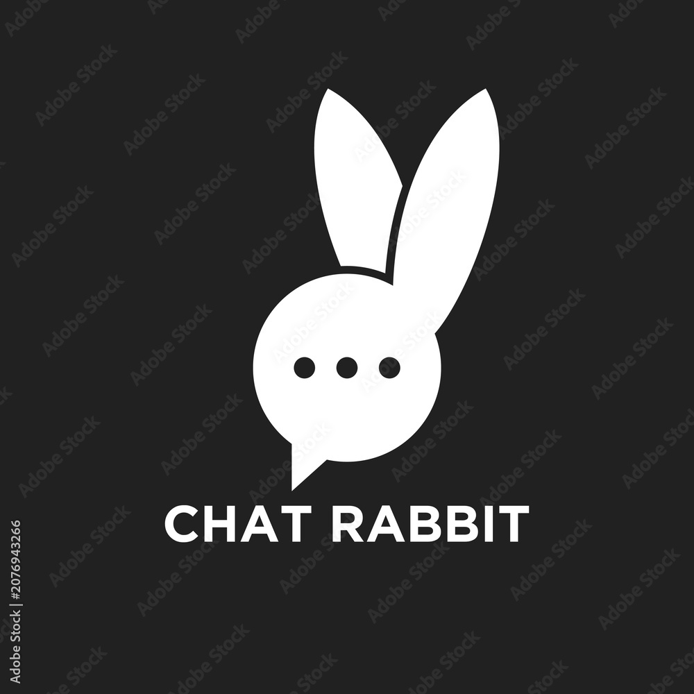 Fototapeta premium Minimalist Chat Rabbit Logo Icon on Black Background for Communication or AI Concepts