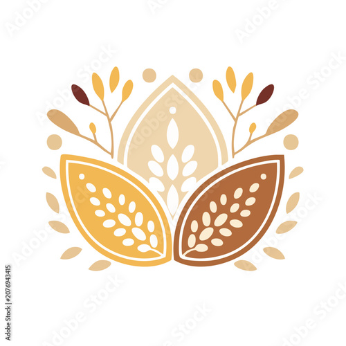 Symmetrical Mandala Pattern with Leaves and Seeds