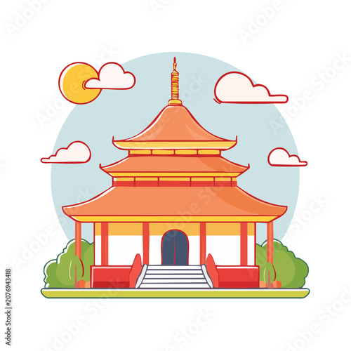 Traditional East Asian Pagoda Illustration