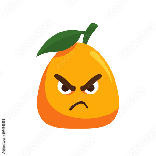 Angry mango with face and leaf illustration