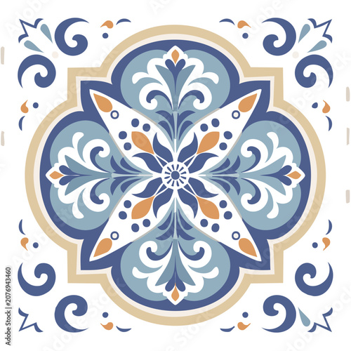 Blue and White Ornamental Mandala Vector Design