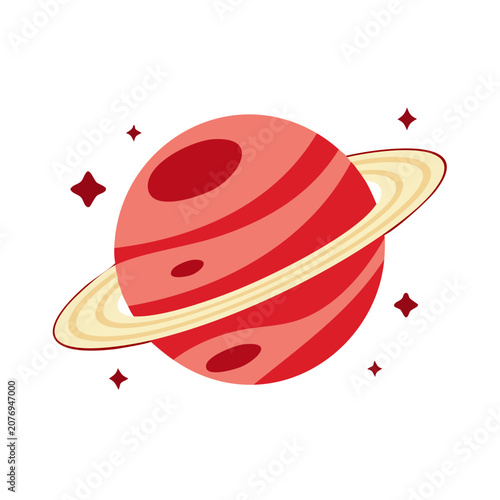 Flat illustration of Saturn with rings and stars