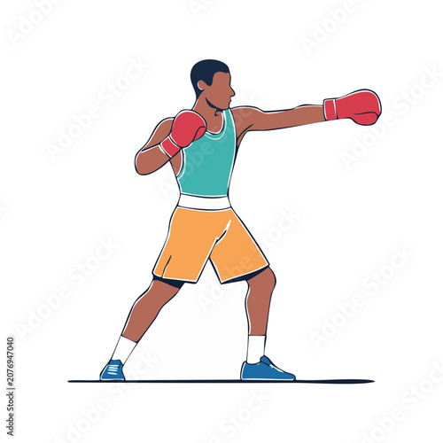 Flat vector illustration of a boxer in action pose