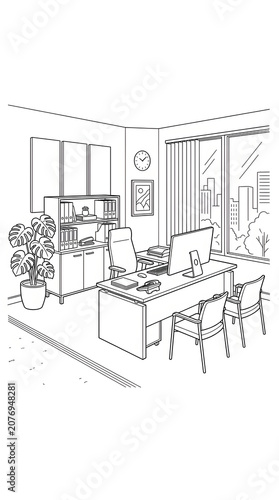 Professional Modern Executive Office Interior Workspace Featuring Minimalist Furniture Layout for Corporate Business