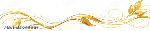 Golden flowing abstract composition with leaf