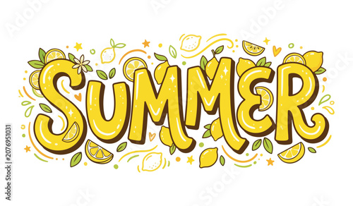 Cute Hand Drawn Summer Typography Text with Lemons