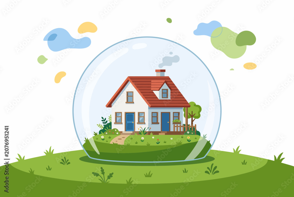 Naklejka premium House Inside a Glass Bubble Representing Home Insurance Protection