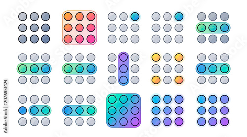 Grid of circles with gradient highlights and selection indicators