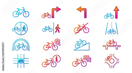 Collection of bicycle traffic and safety sign icons