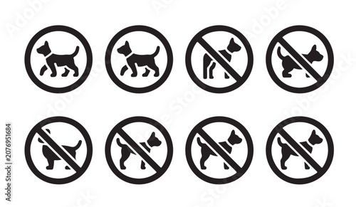 Foto No dogs allowed sign set featuring various dog silhouettes in crossed out circles