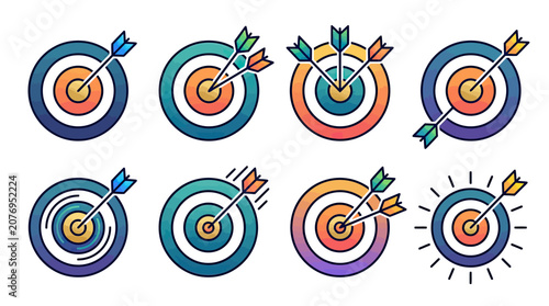 Target and arrow icons representing goals and success modern flat design