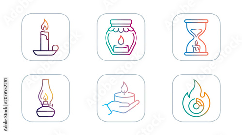 Illumination symbols candle lamp hourglass fire and hand with flame
