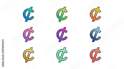 Currency symbol collection colorful gradient abstract graphic element