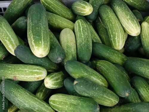 Fresh green cucumbers at market
