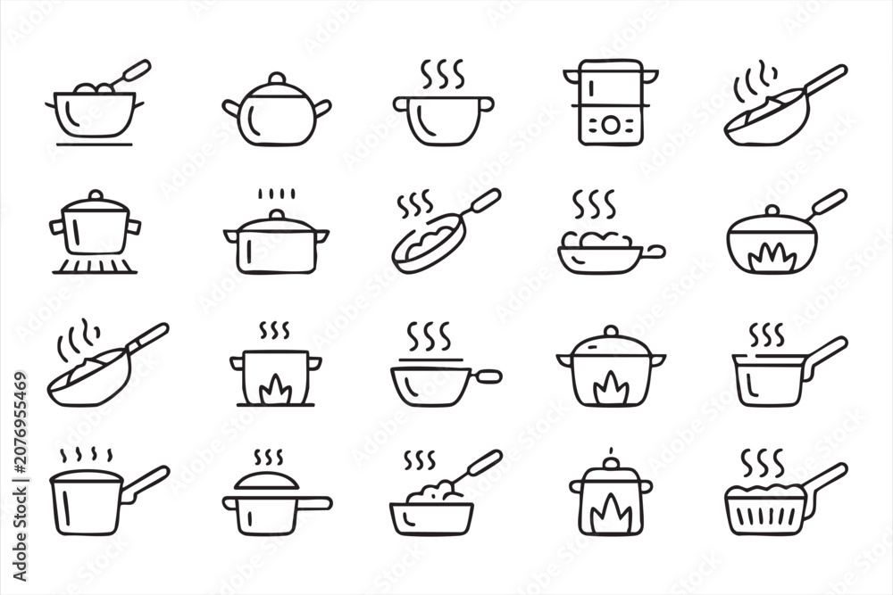 Obraz premium Editable Kitchen Cookware Vector Icons for Food Preparation and Restaurant Design