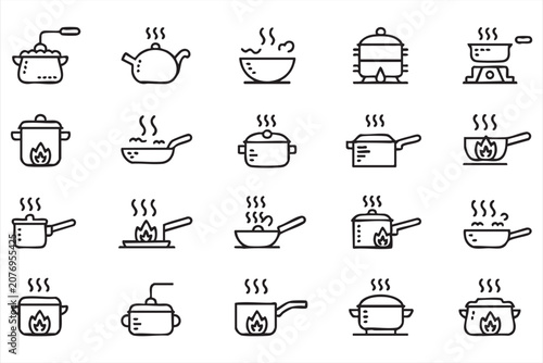 Εκτύπωση καμβά Cooking and Kitchenware Line Icons Collection with Pots Pans and Cookware Symbol