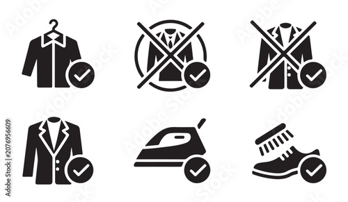 Bild auf Leinwand Garment care and professional laundry service icons for cleaning and maintenance work