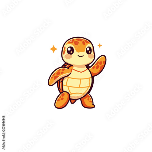 Cute cartoon sea turtle waving