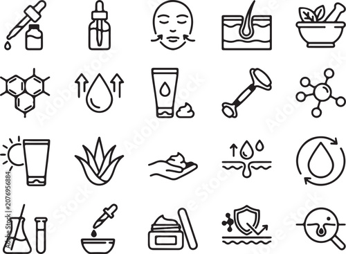 Linear icons for skincare beauty research.