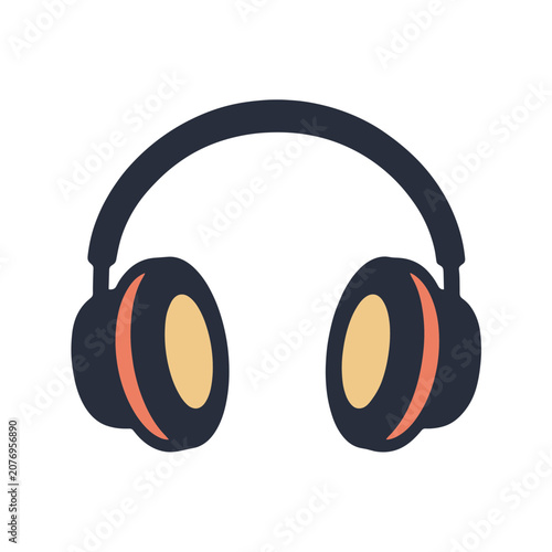 Flat icon of headphones with orange and yellow accents