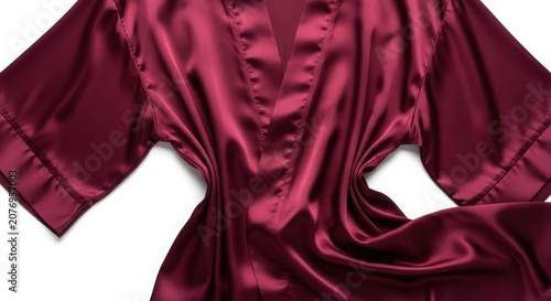 Luxury burgundy silk dressing gown or robe isolated on white background with dressing burgundy clothing nightwear loungewear material feminine lingerie background nightgown