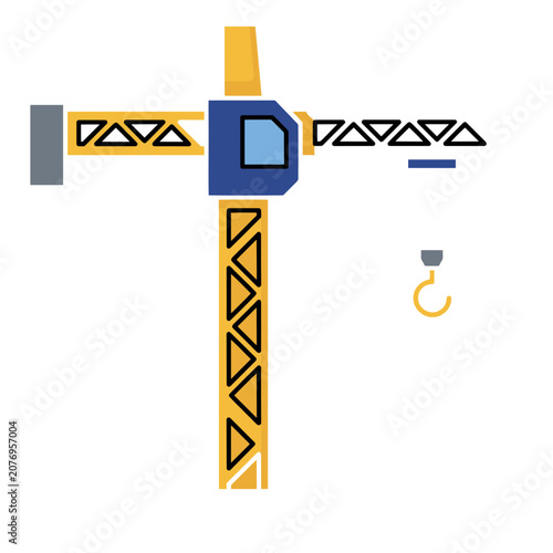 Flat vector icon of a tower crane with hook and cable