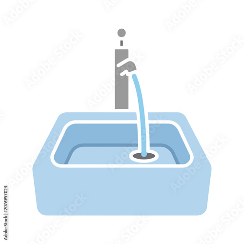 Flat vector icon of water faucet with sink