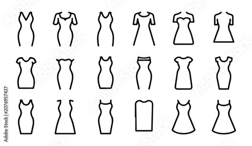 Foto Assorted dress icons with various shapes and necklines for fashion design and apparel shops