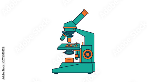 Laboratory microscope standing in profile view minimalist flat vector for science education marketing