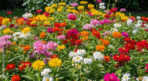 Vibrant Zinnia Garden - A Colorful Display of Summer Blooms.