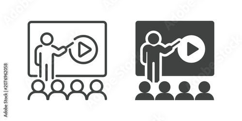Schilderij op canvas Video Lecture Icon. Line and glyph solid icon
