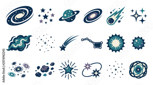 Space Icons Vector Art: Galaxies, Planets, Stars, Comets, Nebulas, Asteroids