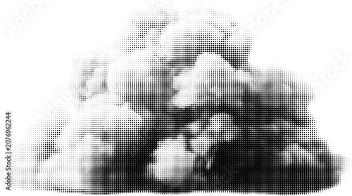 Slika na platnu Cloud formation rendered in halftone dots against transparent background representing weather phenomena or abstract atmospheric effect