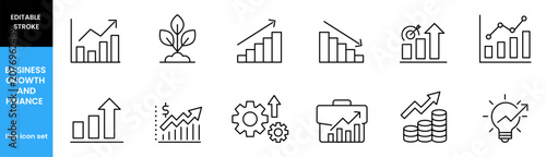 Foto Business growth and finance line icon set with editable stroke