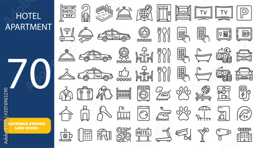 Φωτογραφία Hotel and apartment services hand drawn icon set with apartment, accommodation