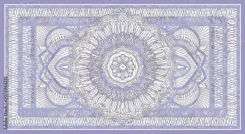 Soft periwinkle blue guilloche pattern featuring an intricate central rosette and geometric spirograph lace borders, designed for security certificates, diplomas, and official documents.