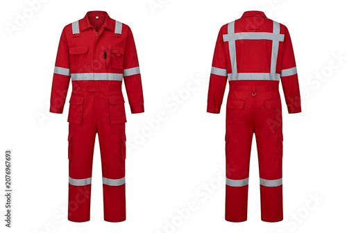 Wearpack Front and Back View Mockup with Reflective Tape Industrial Safety Uniform Isolated on Transparent PNG Background