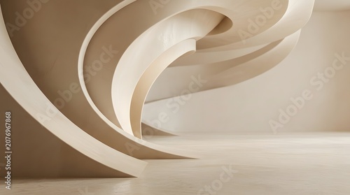 Abstract architectural form with smooth curving lines in neutral tones