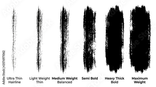 Set of black ink brush strokes with varying thickness and texture.