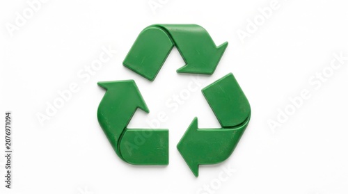 Green Recycling Symbol Made of Plastic on White Background