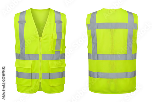 Safety Vest Front and Back Mockup with Reflective Tape High Visibility Workwear Isolated on Transparent PNG Background