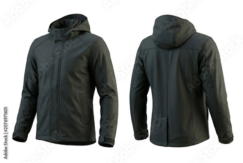3D Raincoat Mockup with Reflective Tape Front and Back View Isolated on Transparent PNG Background
