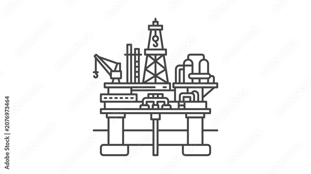 Fototapeta premium Offshore drilling rig platform on ocean waves.