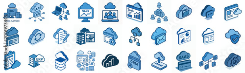 minimalist isometric vector icon SaaS in blue