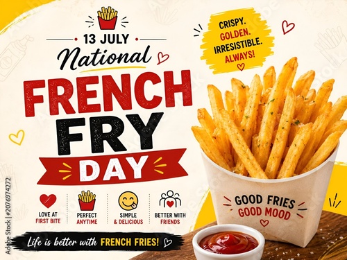 National french fry day celebration concept with crispy golden potato fries