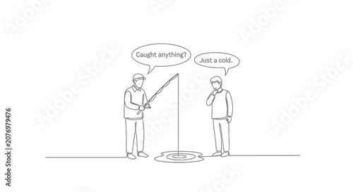Фотография Fishing humor: Man catches cold instead of fish, funny conversation